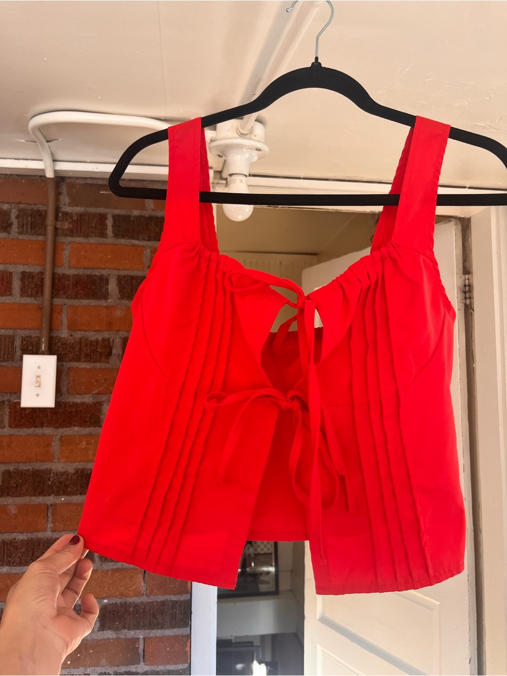 SHEIN Cherry Red Front Tie Tank